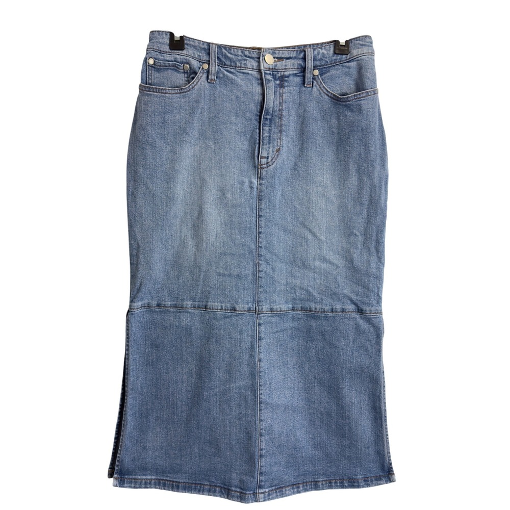 On 34th Womens Size 8/29 Blue Denim Midi Skirt High Rise Side Slits